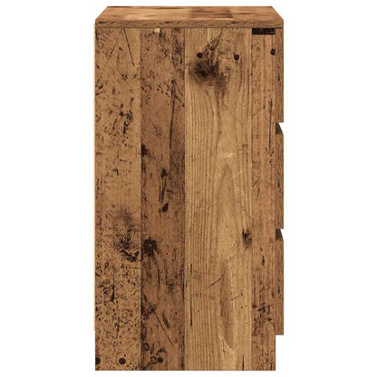 Bedside Cabinet with 3 Drawers Old Wood 39x35x65 cm