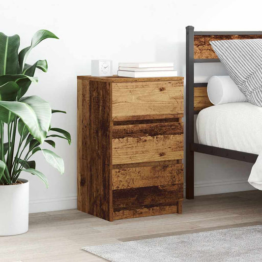 Bedside Cabinet with 3 Drawers Old Wood 39x35x65 cm