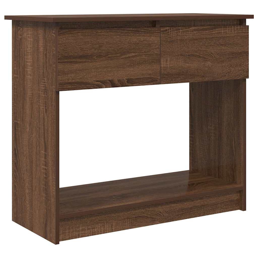 Brown Oak Console Table with Drawers - 85.5x38.5x74.5 cm