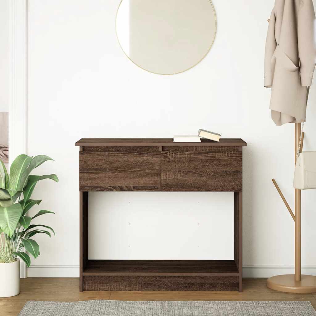 Brown Oak Console Table with Drawers - 85.5x38.5x74.5 cm