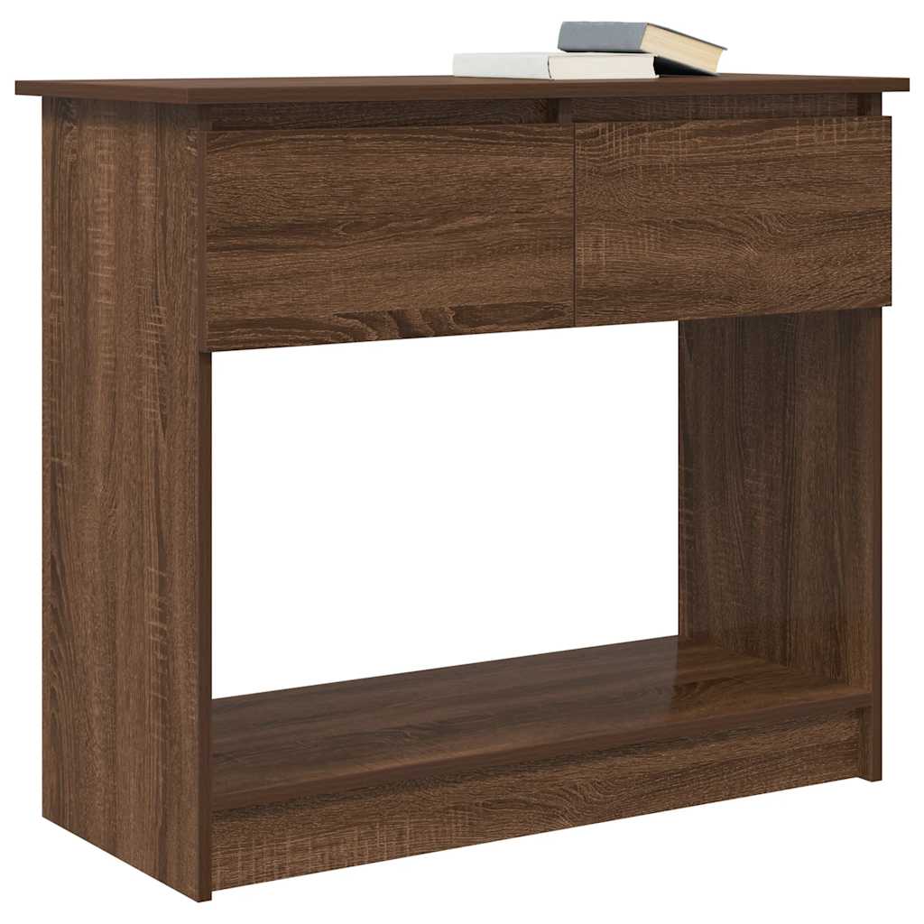 Brown Oak Console Table with Drawers - 85.5x38.5x74.5 cm