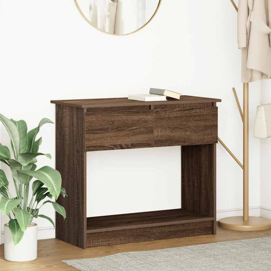 Brown Oak Console Table with Drawers - 85.5x38.5x74.5 cm