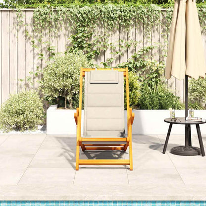 Cream Acacia Wood & Textilene Folding Beach Chair with Armrests