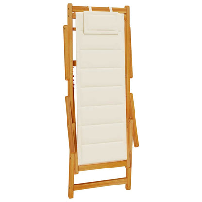 Cream Acacia Wood & Textilene Folding Beach Chair with Armrests