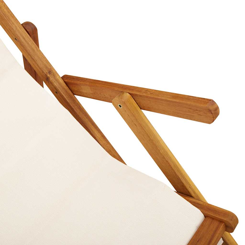 Cream Acacia Wood & Textilene Folding Beach Chair with Armrests