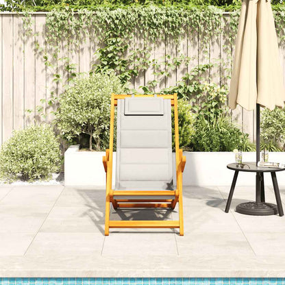 Light Grey Acacia Wood Folding Beach Chair with Armrests