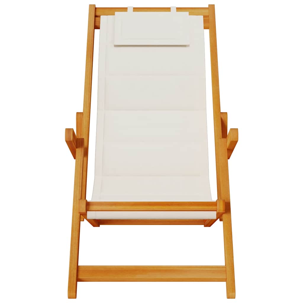 Light Grey Acacia Wood Folding Beach Chair with Armrests
