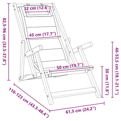Light Grey Acacia Wood Folding Beach Chair with Armrests