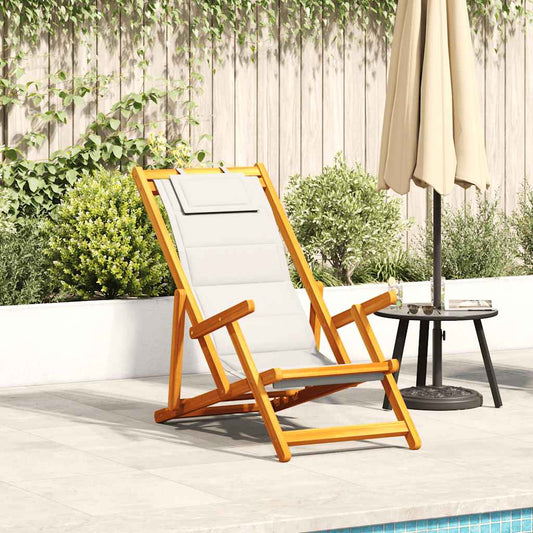 Light Grey Acacia Wood Folding Beach Chair with Armrests