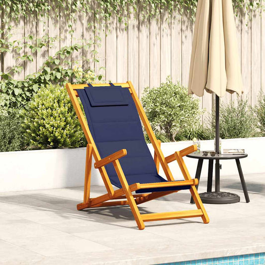 Blue Acacia Wood Folding Beach Chair with Textilene Armrests