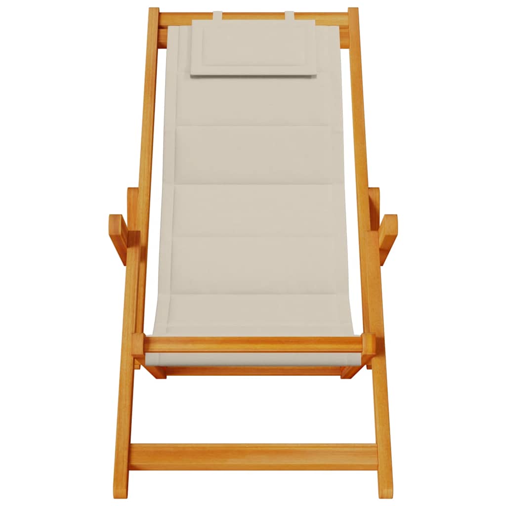 Foldable Taupe Beach Chair with Armrests - Acacia Wood & Textilene
