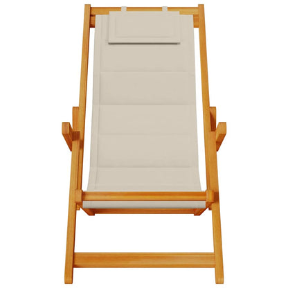 Foldable Taupe Beach Chair with Armrests - Acacia Wood & Textilene