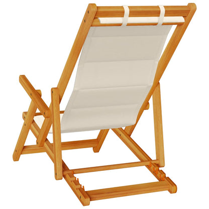Foldable Taupe Beach Chair with Armrests - Acacia Wood & Textilene