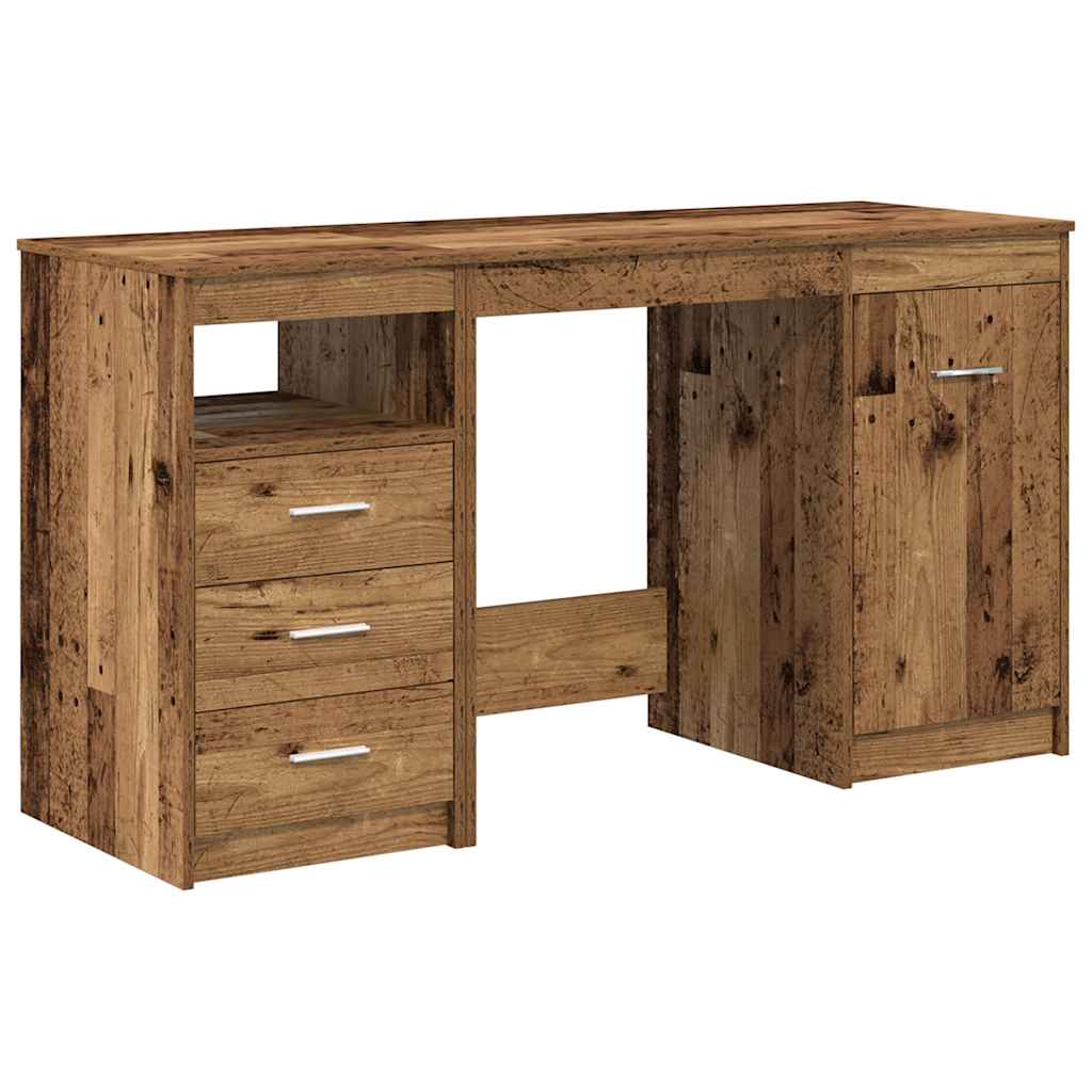 Vintage Engineered Wood Desk with Cabinet – Rustic Charm
