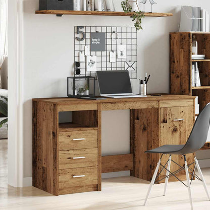Vintage Engineered Wood Desk with Cabinet – Rustic Charm