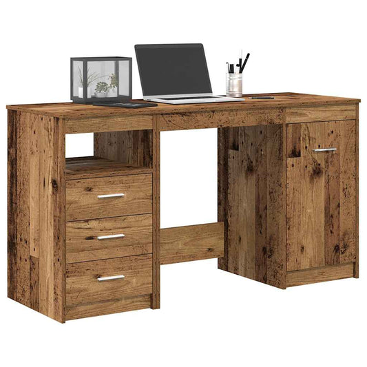 Vintage Engineered Wood Desk with Cabinet – Rustic Charm