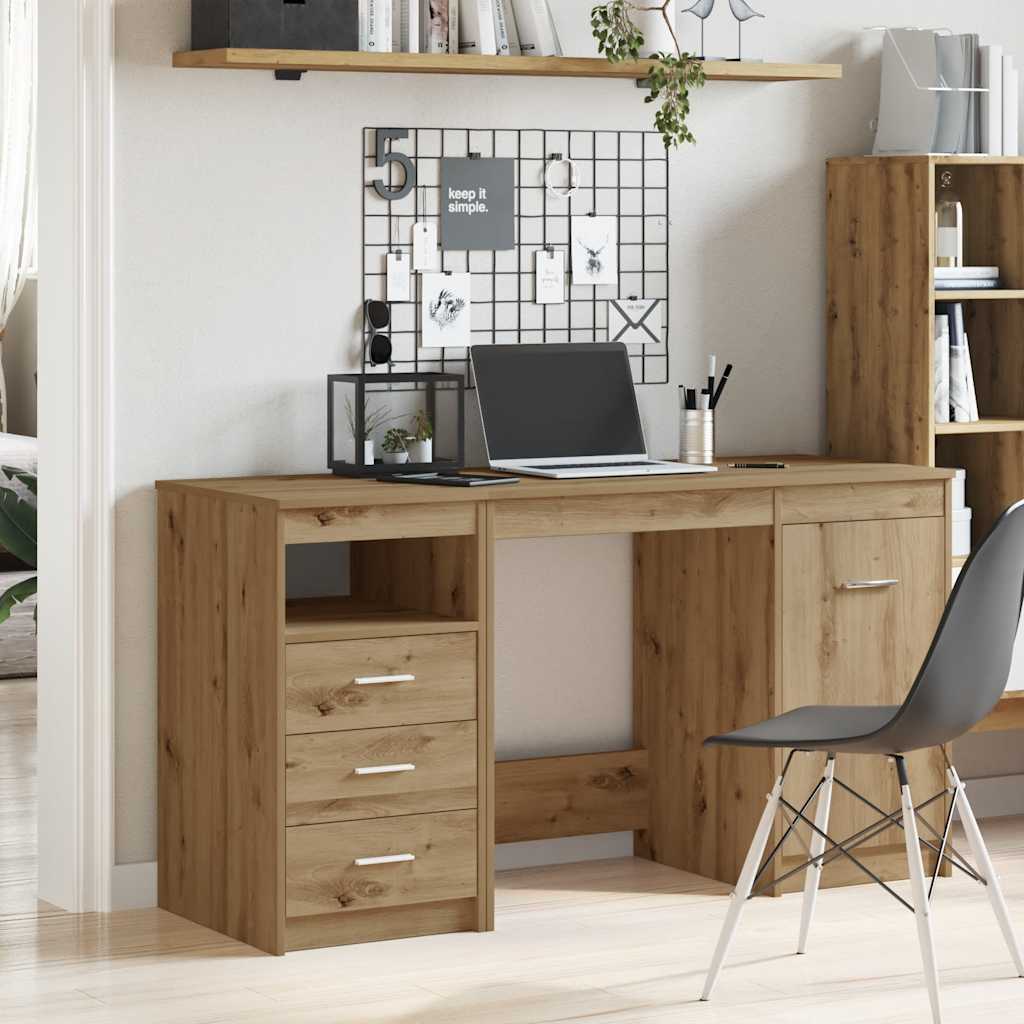 Artisan Oak Desk with Cabinet | Engineered Wood Office Furniture