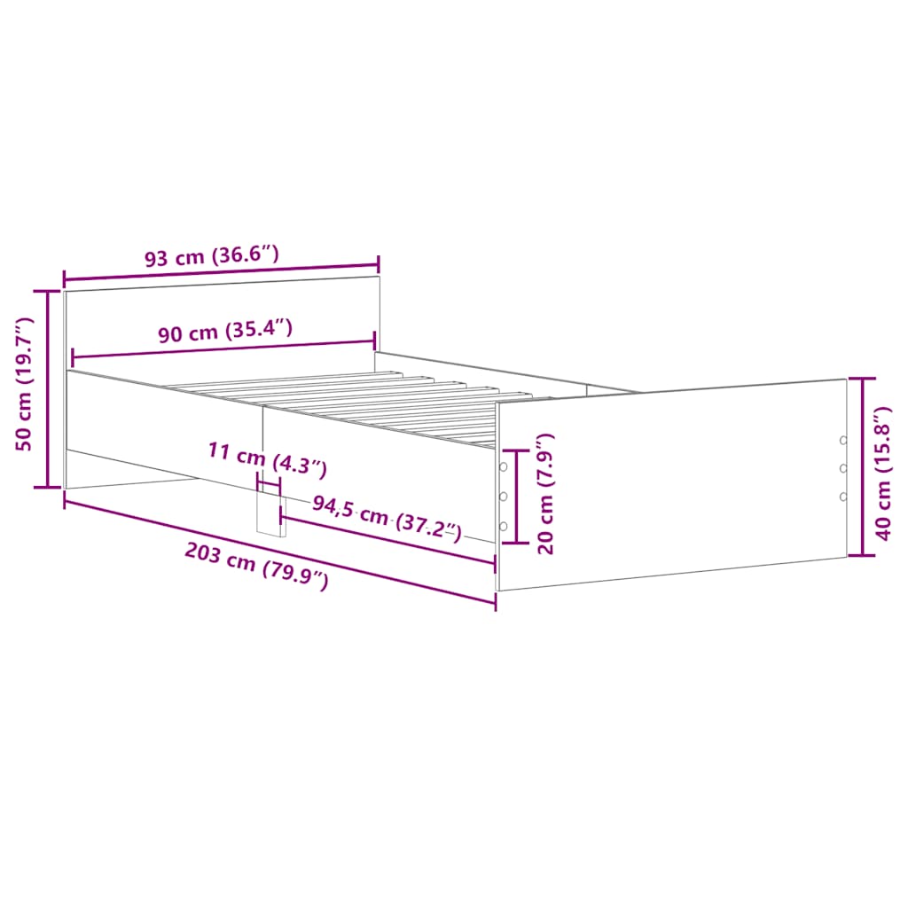 Bed Frame without Mattress Old Wood 90x200 cm Engineered Wood