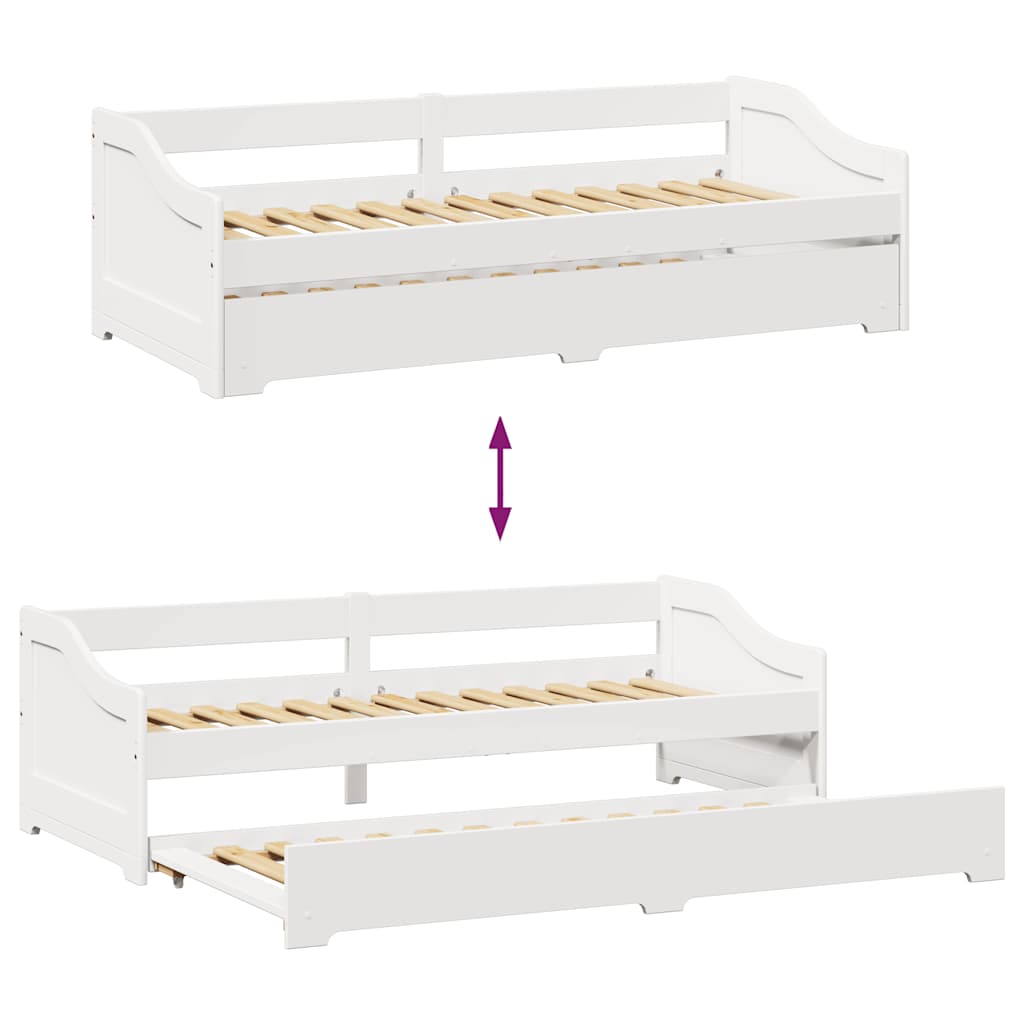 White Wood Daybed with Trundle, 90x200 cm - No Mattress Included