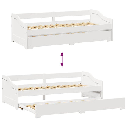 White Wood Daybed with Trundle, 90x200 cm - No Mattress Included