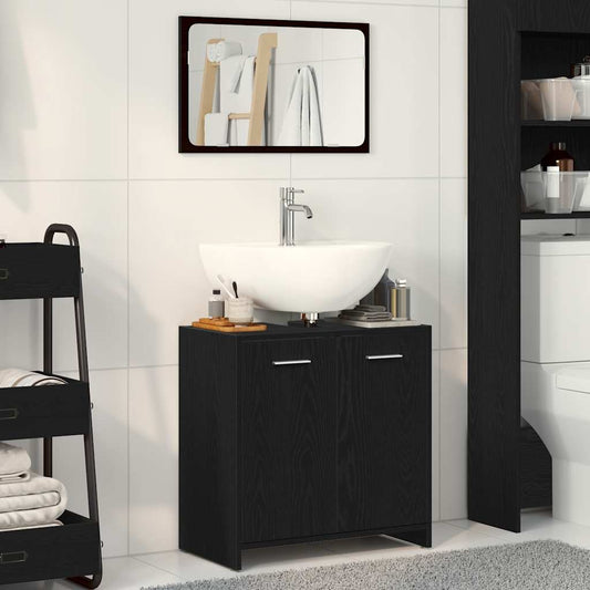 Black Oak Bathroom Cabinet with Mirror - Engineered Wood