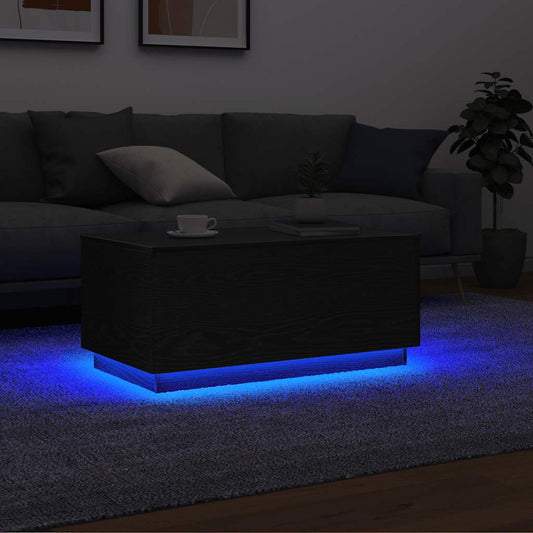 Coffee Table with LED Lights Black Oak 90x49x40 cm