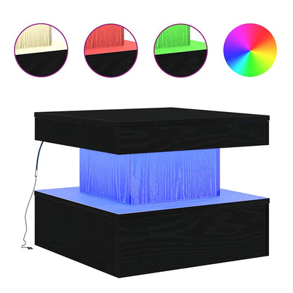 Coffee Table with LED Lights Black Oak 50x50x40 cm