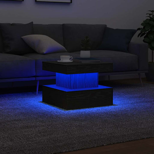 Coffee Table with LED Lights Black Oak 50x50x40 cm