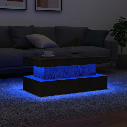 Coffee Table with LED Lights Black Oak 90x50x40 cm