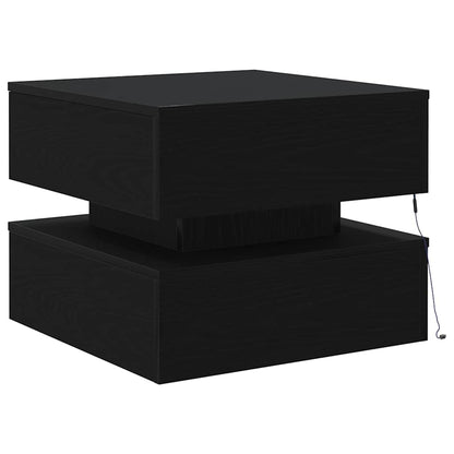 Coffee Table with LED Lights Black Oak 50x50x40 cm