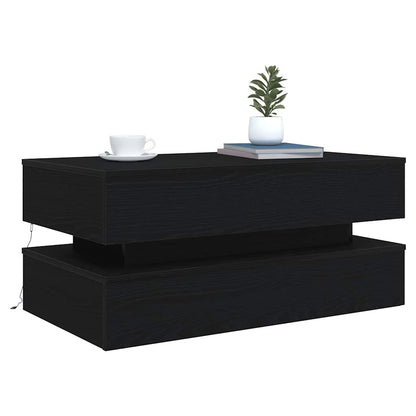 Coffee Table with LED Lights Black Oak 90x50x40 cm