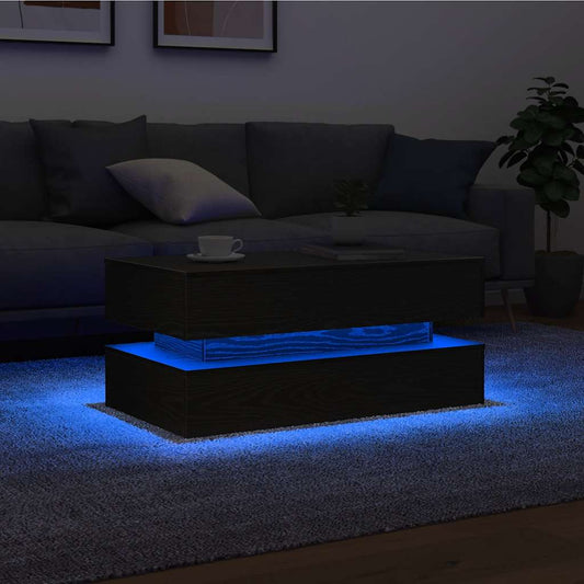 Coffee Table with LED Lights Black Oak 90x50x40 cm