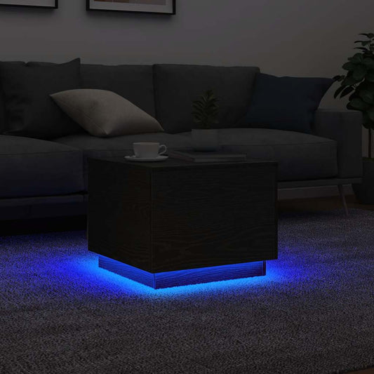 Coffee Table with LED Lights Black Oak 50x50x40 cm