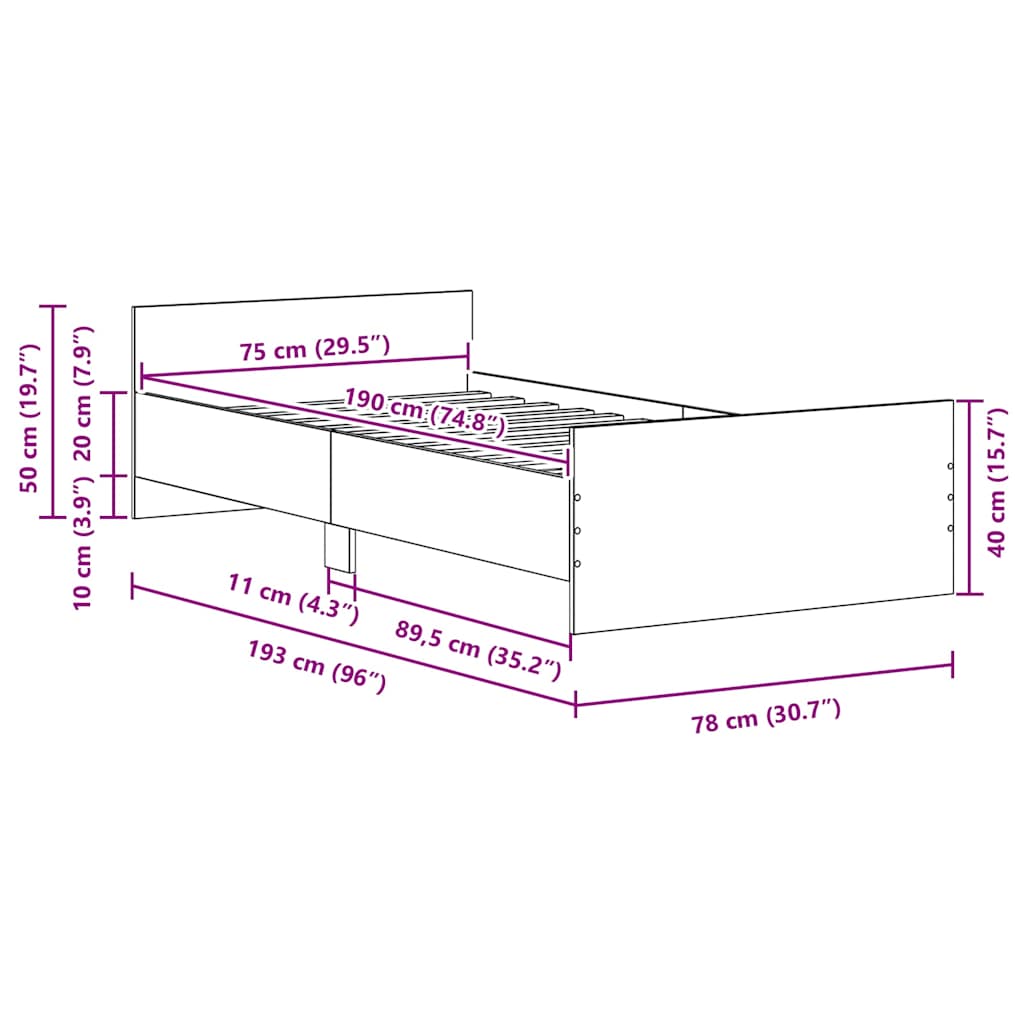 Bed Frame without Mattress Black Oak 75x190 cm Engineered Wood