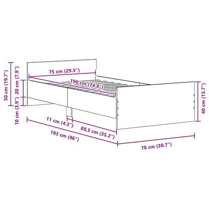 Bed Frame without Mattress Black Oak 75x190 cm Engineered Wood