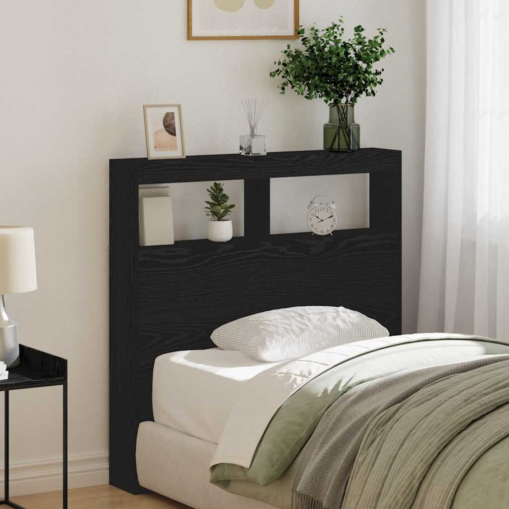 LED Headboard Cabinet - Black Oak, 100x17x102 cm