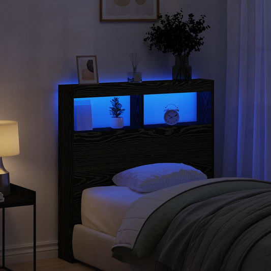 LED Headboard Cabinet - Black Oak, 100x17x102 cm