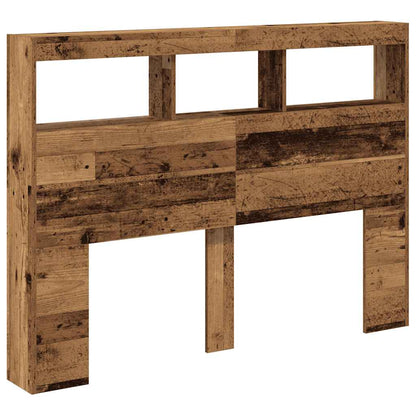 LED-Lit Headboard Cabinet, Old Wood Finish, 140x17x102 cm