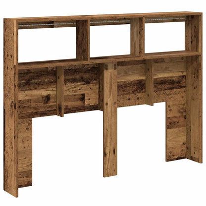 LED-Lit Headboard Cabinet, Old Wood Finish, 140x17x102 cm