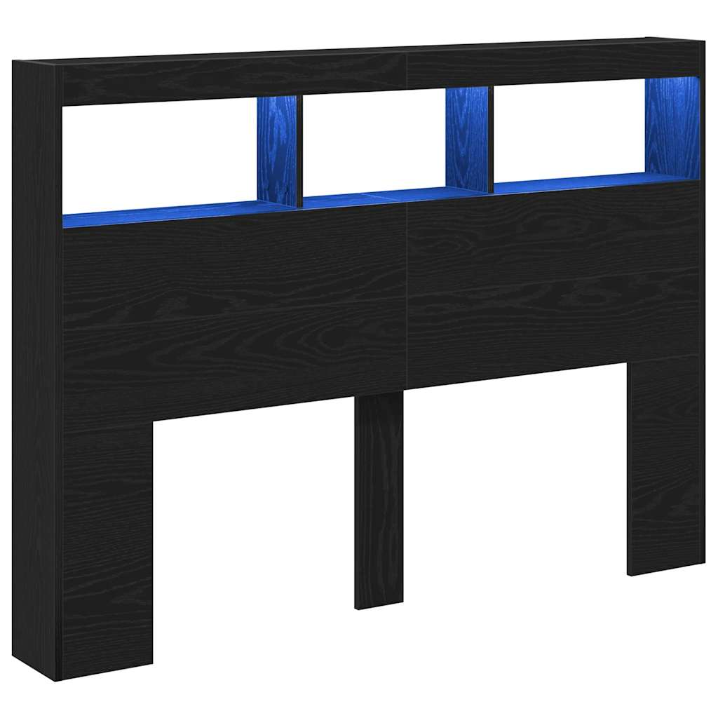Black Oak LED Headboard Cabinet - 140x17x102 cm