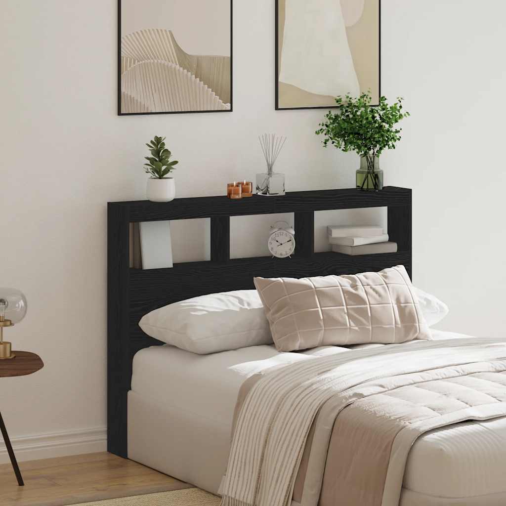 Black Oak LED Headboard Cabinet - 140x17x102 cm