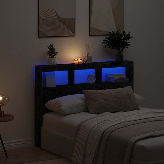Black Oak LED Headboard Cabinet - 140x17x102 cm
