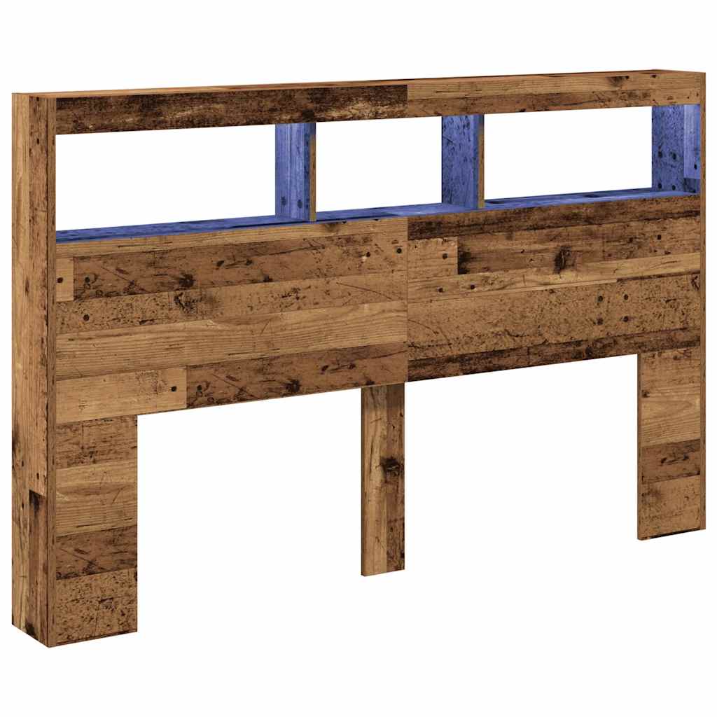 Rustic Old Wood Headboard Cabinet with LED, 160x17x102 cm