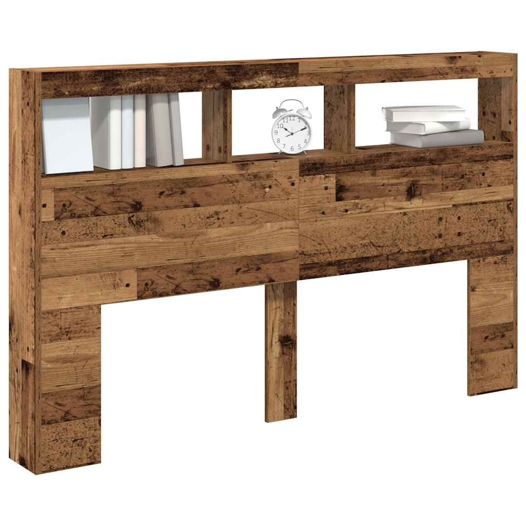 Rustic Old Wood Headboard Cabinet with LED, 160x17x102 cm