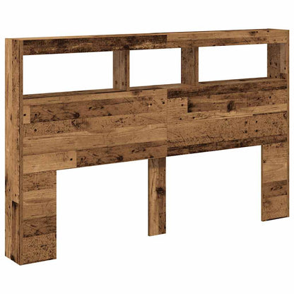 Rustic Old Wood Headboard Cabinet with LED, 160x17x102 cm