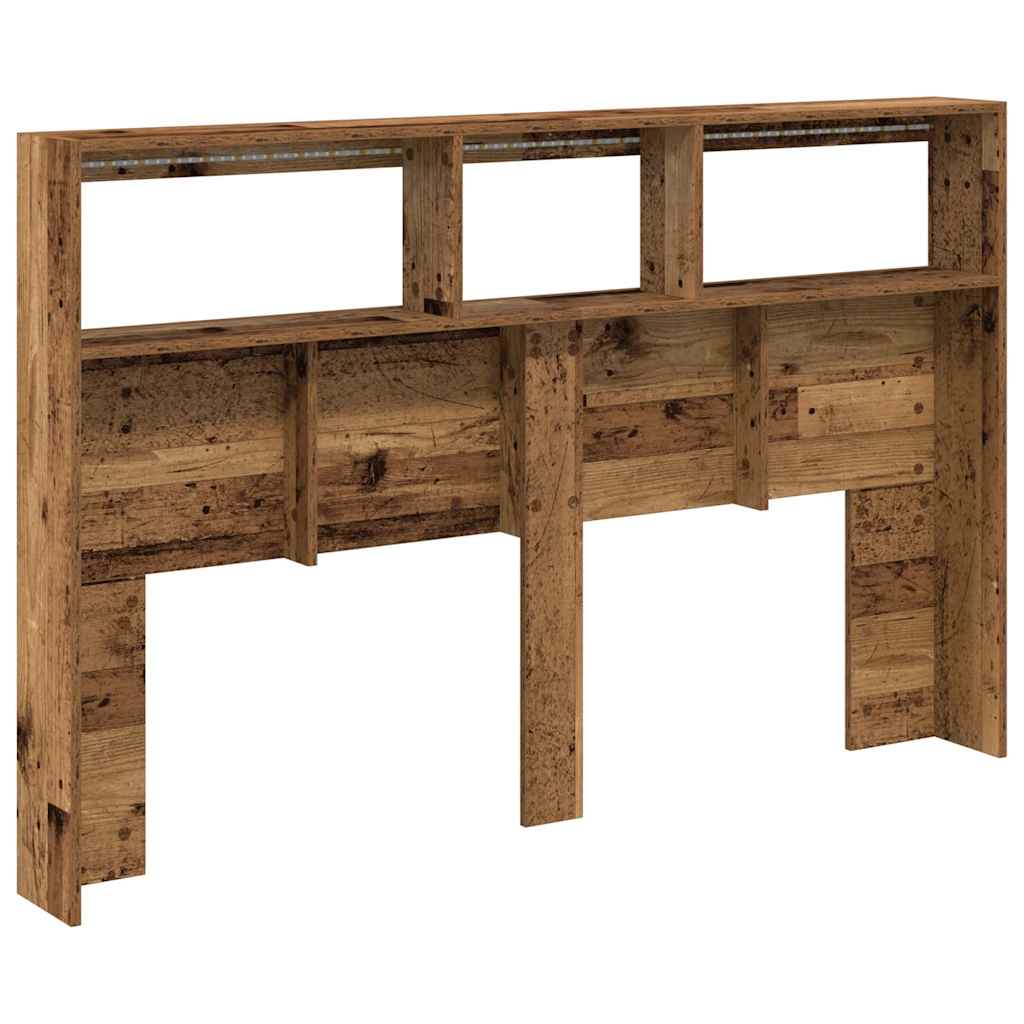 Rustic Old Wood Headboard Cabinet with LED, 160x17x102 cm