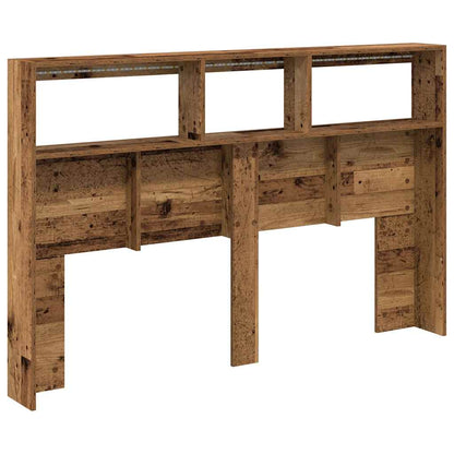 Rustic Old Wood Headboard Cabinet with LED, 160x17x102 cm