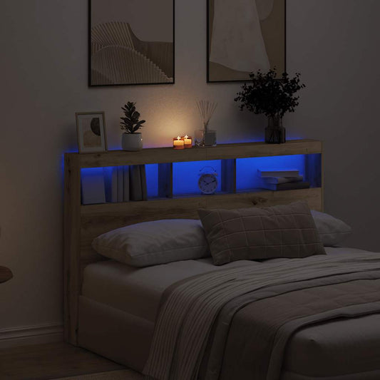 Artisan Oak LED Headboard Cabinet, 160x17x102 cm