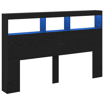 Black Oak Headboard Cabinet with LED Lights, 160x17x102 cm
