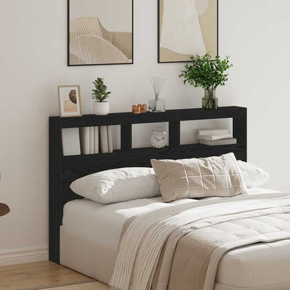 Black Oak Headboard Cabinet with LED Lights, 160x17x102 cm